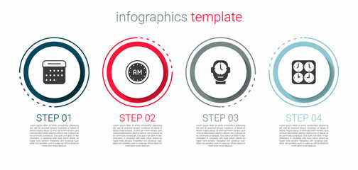 Set Calendar, Morning time, Clock and Time zone clocks. Business infographic template. Vector