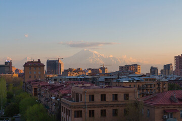 Panorama of Yerevan city at sunset. Armenia 