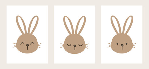 Fototapeta premium Set of Easter bunny cartoons on white backgrounds vector.