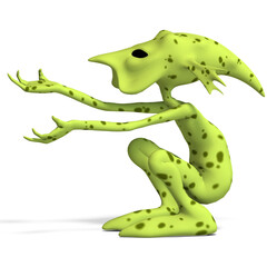 Fototapeta premium 3D-illustration of a cute and funny cartoon alien gesticulating