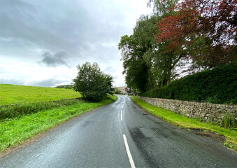 Fototapeta na wymiar Looking along the, Clitheroe to Skipton road, on a wet day near, Gargrave, Skipton, UK