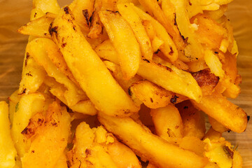 close up with french fries on a platter