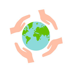 hand holding planet icon, nature protection, vector illustration