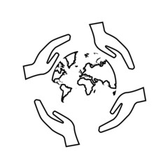 hand holding planet icon, nature protection, vector illustration
