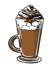 Vector sketch latte with foam in brown tones