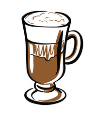 Vector sketch latte with foam in brown tones