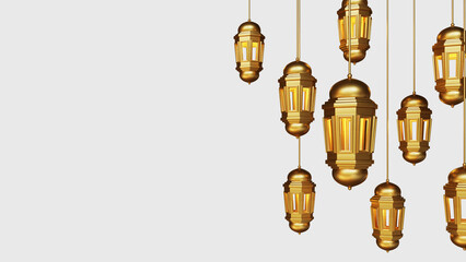 Ramadan kareem Islamic greeting background with gold lanterns © Andi