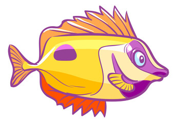 Exotic tropical fish. Cartoon aquarium animal character