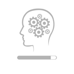 head icon with gears on a white background, concept of thought and reflection process, vector illustration