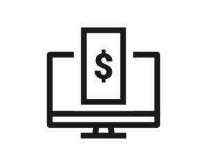 Computer with money icon. Online earning. Vector illustration