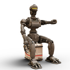 3D-illustration of giant sci-fi robot over white