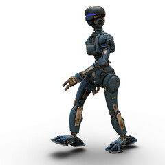 3D-illustration of giant sci-fi robot over white