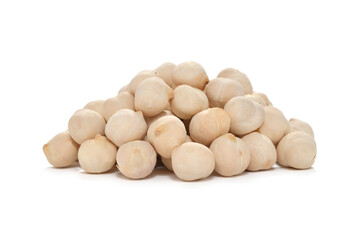 Heap of salted chickpeas isolated on white background