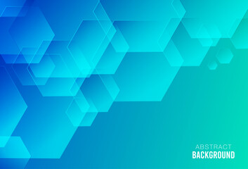 Digital technology background. .Abstract hexagons background .with blue and green light lines. .Design for science, medicine or .technology