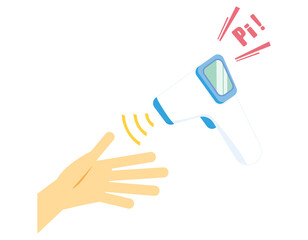 体温計, 電子体温計, 手, 非接触体温計, 風邪, 医者, 病院, 医療, 病気, 健康, 治療, 症状, 医療機関, 予防, コロナ, コロナウイルス, インフルエンザ, 内科, ウイルス, ウィルス, 医療器具, 体温, 温度, 平熱, 高熱, 検査, 計る, チェック, 温度計, 診察, インフル, 体調不良, 熱, 発熱, 介護, 測定, 背景素材, バックグラウンド, イラスト, ベク