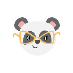 Fototapeta premium Hand drawn cute panda. Childish animal white bear with grey eyes and pink ears and golden glass.