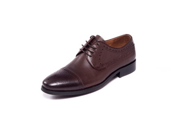 perfect man leather shoes on white background