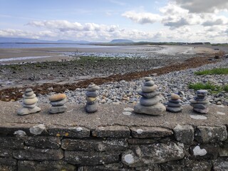 Stones stacked on a wall on the west coast of Ireland along the Wild Atlantic Way