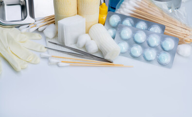 Wound care dressing set. Medical supply for diabetes, surgical and accidental wounds care. Medical...