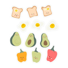 Set of cute healthy breakfast vector food. Card with text