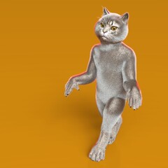 3D-illustration of a cute and funny cartoon cat walking through the night