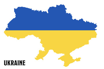 Ukraine map with Ukrainian flag. Vector silhouette isolated on white