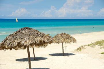 Parasols on tropical beach