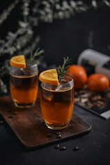 iced americano black coffee and layer of orange