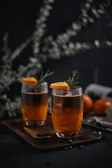 iced americano black coffee and layer of orange