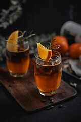 iced americano black coffee and layer of orange