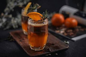 iced americano black coffee and layer of orange