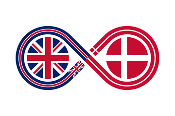 unity concept. english and danish language translation icon. vector illustration isolated on white background