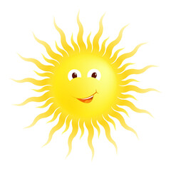 funny cartoon yellow summer sun smiling. Good warm summer weather, great mood. Vector isolated on white background