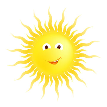 funny cartoon yellow summer sun smiling. Good warm summer weather, great mood. Vector isolated on white background