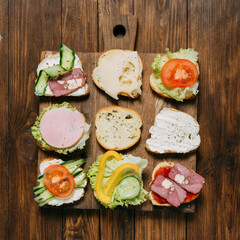 sandwiches with meat and vegetables