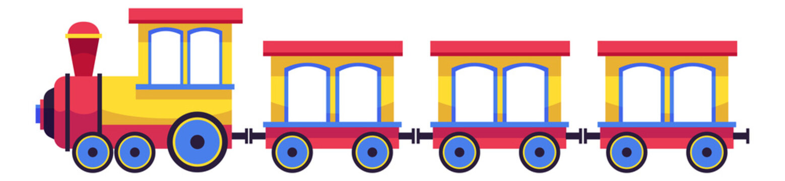 Plastic train icon. Kid toy rail transport
