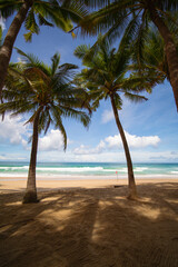 Obraz na płótnie Canvas Nature landscape view of beautiful tropical beach and sea in sunny day. Beach sea space area