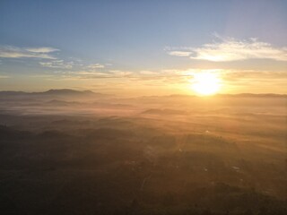 Aerial view landscape sunset over mountain