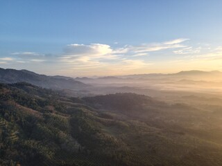 Aerial view landscape sunset over mountain