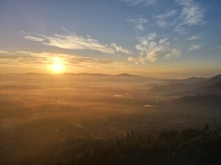 Fototapeta na wymiar Aerial view landscape sunset over mountain