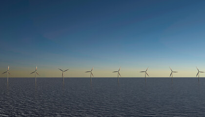 Aerial view of wind turbines on the ocean