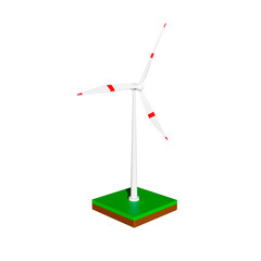 Isolated wind turbine on grey background. 3d illustration