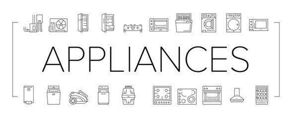 Appliances Domestic Equipment Icons Set Vector . - obrazy, fototapety, plakaty