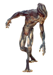 3D Rendering Blue Alien on White