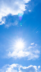 Panorama background material of refreshing blue sky and flare of clouds and sun_05