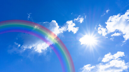 Panorama background of rainbow-covered blue sky and sun_09