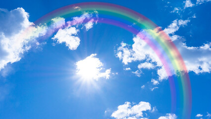 Panorama background of rainbow-covered blue sky and sun_10