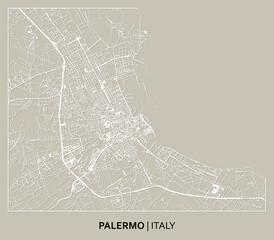Palermo (Sicily, Italy) street map outline for poster, paper cutting. High printable detail travel map vector.