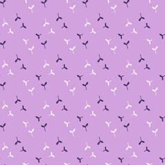 Tree leaves, wild rose, bush thickets seamless pattern in white. Line drawing. Naturalness of materials. Vector print. trendy purple color. Trendy purple color.