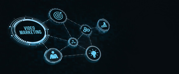 Internet, business, Technology and network concept. Video marketing and advertising concept on screen. Virtual button.